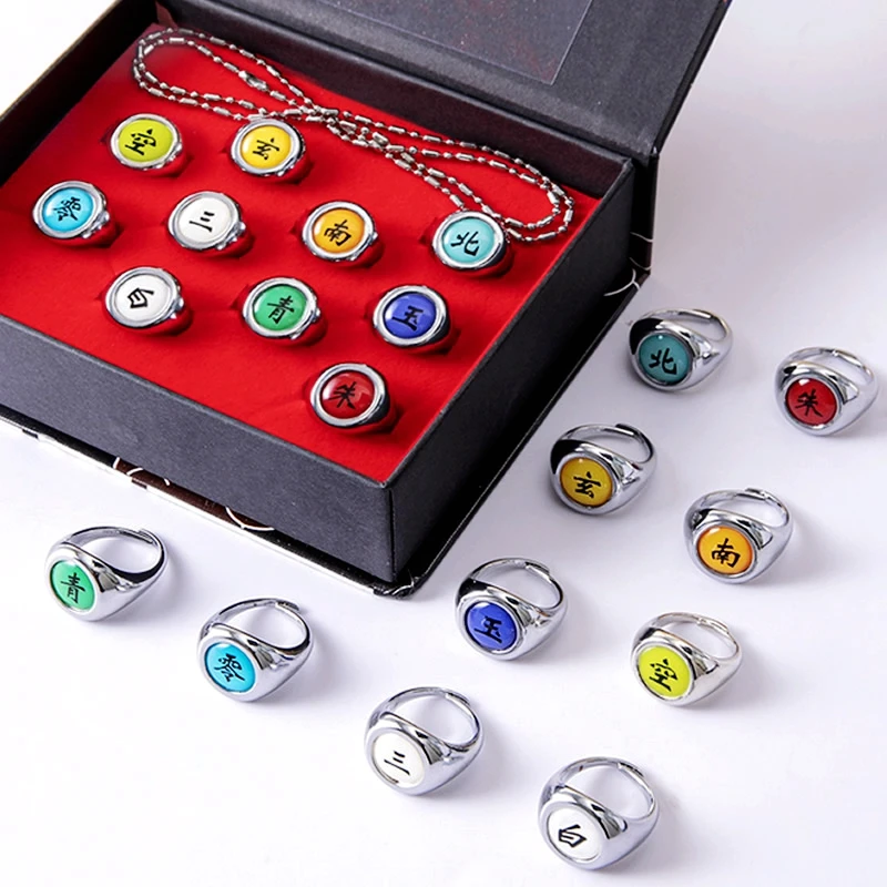 Set of ten Akatsuki-themed Itachi metal rings for cosplay and display
